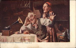 Old Couple Listening to Phonograph Advertising Postcard Postcard