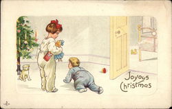 Joyous Christmas - Children and Christmas Tree Postcard Postcard