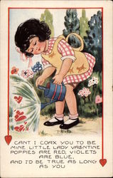 Girl Watering Flowers Children Postcard Postcard