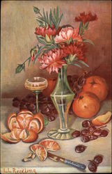 Still LIfe - Carnations and Oranges - by L.G. Reckling Postcard