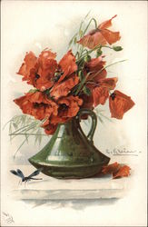 Red Poppies in Vase C. Klein Postcard Postcard