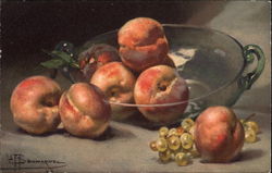 Glass Bowl with Peaches and Grapes Still Life Postcard Postcard