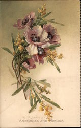 Painting of Anemones and Mimosa Postcard