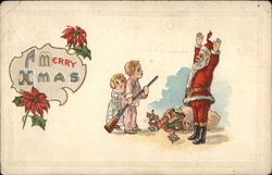 A Merry Xmas - Children Holding Up Santa Claus Postcard Postcard