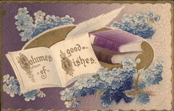 Volumes of Good Wishes - Books and Flowers Postcard