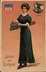 Girl Holding a Model Train - State of Illinois State Girls Postcard Postcard