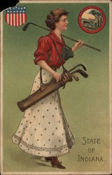 Girl with Golf Bag - State of Indiana Postcard