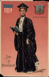 Girl Dressed in College Gown - State of Massachusetts State Girls Postcard Postcard