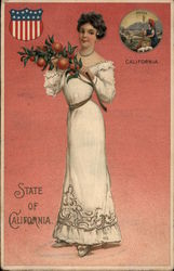 Girl Holding Branch with Oranges - State of California State Girls Postcard Postcard