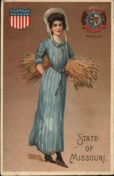 Girl Holding Sheaf of Wheat - State of Missouri State Girls Postcard Postcard