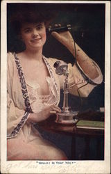 Smiling Woman on Telephone Women Postcard Postcard