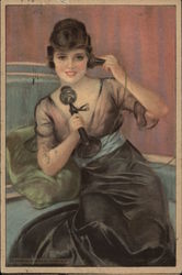 Woman with Telephone Postcard