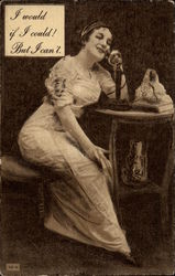 Woman Using Old-Fashioned Telephone Postcard