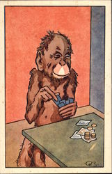 Monkey Playing Cards Postcard