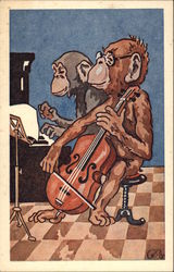 Monkeys Playing Instruments Postcard Postcard