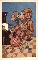 Chimpanzees Playing Musical Instruments Postcard