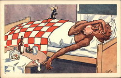 Monkey Sick in Bed Monkeys Postcard Postcard