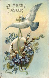 A Merry Easter - Dove Carrying Egg with Flowers Eggs Postcard Postcard