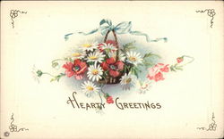 Hearty Greetings - Basket of Flowers Postcard Postcard