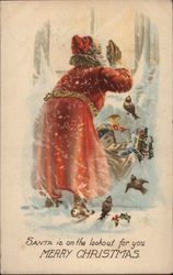 Merry Christmas - Santa Is On The Lookout For You Santa Claus Postcard Postcard