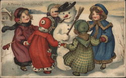 A Merry Christmas - Snowman with Children Postcard