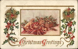 Christmas Greetings Dogs Postcard Postcard