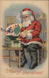 A Merry Christmas - Santa with Artist's Palette Santa Claus Postcard Postcard