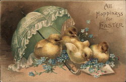 All Happiness for Easter - Chicks with Parasol With Chicks Postcard Postcard