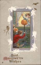 Best Halloween Wishes - Children and Pumpkins Postcard Postcard