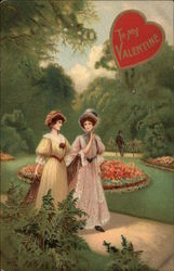 Two Women Walking in a Park Postcard Postcard