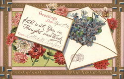 Greetings - Flowers and Letter Postcard