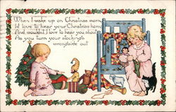 Children Opening Presents Postcard Postcard