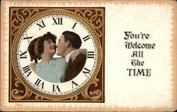 Your're Welcome All The Time - Couple with Clock Couples Postcard Postcard