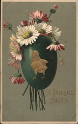 A Peaceful Easter - Chick and Egg with Pink Daisies Postcard