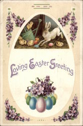 Loving Easter Greetings - Rabbit and Eggs With Bunnies Postcard Postcard