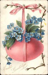 Easter Greetings - Large Pink Egg and Flowers Postcard