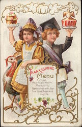 Thanksgiving Menu - Girl and Boy Holding Cakes Children Postcard Postcard