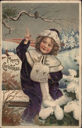 Merry Christmas - Girl in Snowy Scene Children Postcard Postcard