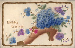 Birthday Greetings - Shoe filled with Flowers Postcard