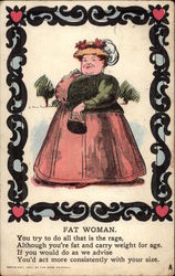 Fat Woman Wearing Fancy Hat and Carrying Purse Fat People Postcard Postcard