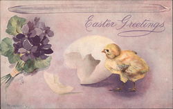 Easter Greetings, With Chick and Lilacs Tuck's Oilette Series Postcard Postcard