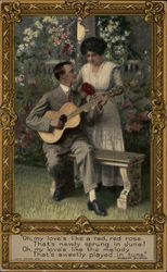 Man Playing Guitar for a Woman Couples Postcard Postcard