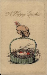 Happy Easter - Chicken with Basket of Eggs Postcard Postcard