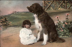 St. Bernard with Young Girl Postcard