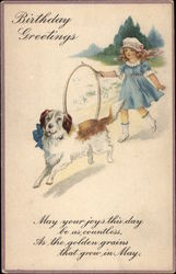 Birthday Greetings - Girl with Hoop and Dog Postcard