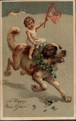 A Happy New Year Saint Bernards Postcard Postcard