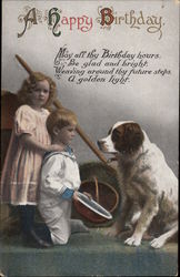 A Happy Birthday - Children and Dog Postcard