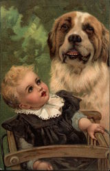 Baby and Saint Bernard Saint Bernards Postcard Postcard