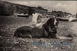 Baby and Dog on the Beach Postcard