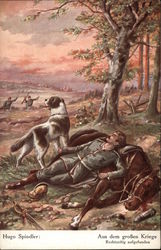 Dog Guarding Injured Soldier on Battlefield Postcard